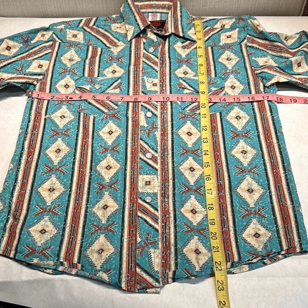Rock & Roll Denim Boys Snap Button Down Shirt Size Medium Long Sleeve Southwest - Picture 3 of 4